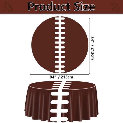 PIXHOTUL 9 Pcs Football Print Tablecovers, Round Football Pattern Plastic Tablecloths Football Party Supplies for Birthday Party Football Party Games Decoration, 84 x 84 Inch