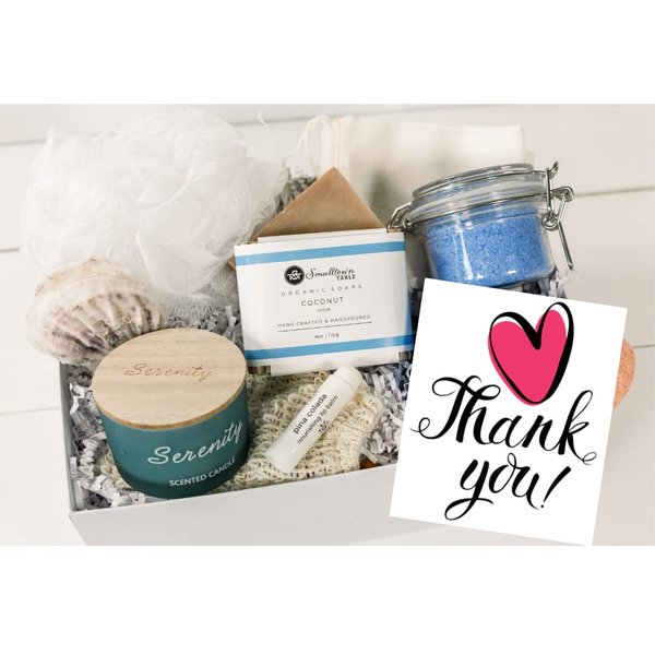 Thank You Gift Box for Women - Spa Kit, Coconut Soap, Beach Scented Candle, Bath Salt Soak, Handmade Vegan, Eco-Friendly Presents
