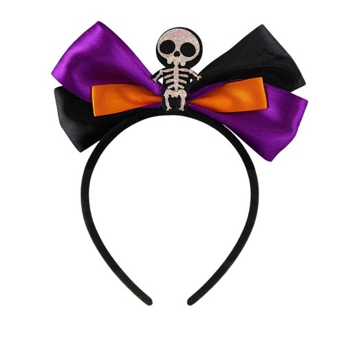 BiBiSi Halloween Headband Bow Headbands Skeleton Hair Accessories for Women Men Black Purple Orange Non Slip Hair Bands Holiday Hair Band 1Pcs
