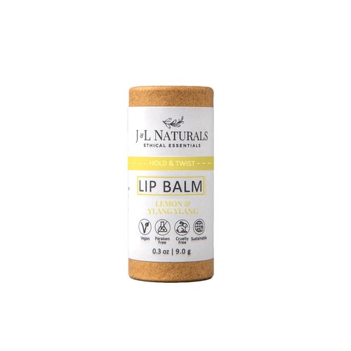 J&L Naturals Sustainable Lip Balm | Organic Ingredients, 100% Natural, Eco-Friendly | Cruelty Free, Vegan, Paraben Free, Silicone Free (Lemon & Ylang Ylang, Single)