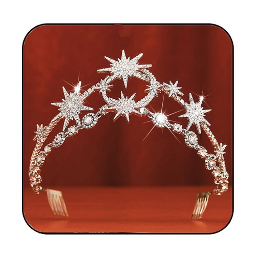 CAKURE Star Moon Tiaras and Crown Silver Wedding Rhinestone Crowns Headband Bridal Crystal Tiara Headpiece Wedding Hair Accessories for Women
