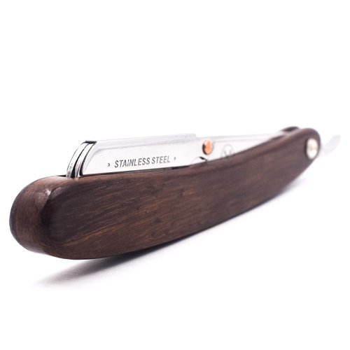 Parker SRDW, Walnut Wood Handle Straight Edge Barber Razor with Stainless Steel Blade Arm for Professionals, 5 Blades included