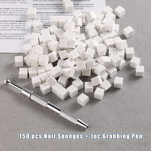 150pcs Nail Sponges for Ombre Mini Sponges for Nail Art with Grabbing Pen, Ombre Nail Brush Aura Nails Sponge for Manicure Tools Supplies Accessories-Silver