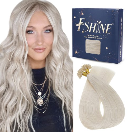 Fshine U Tip Hair Extensions Human Hair White Blonde 18 Inch Bondings Keratin Blonde Remy Human Hair Extensions Pre Bonded Fusion Real Hair Extensions 50g/50s