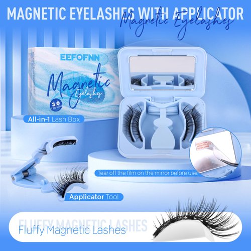 Magnetic Eyelashes with Applicator Magnetic Lashes Fluffy Magnetic Eyelashes without Eyeliner Natural Look Cat Eye Eyelashes Magnetic Lashes with Clamp Reusable No Glue False Eyelashes by Eefofnn