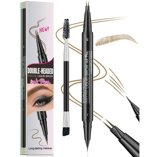 Erinde Eyebrow Pen - Eyebrow Pencil 2-in-1 Dual-Ended Eye Brow Pen with 2-Fork-Tip and Precise Brush-Tip, Microblading Eyebrow Pen for Natural Hair-Like Brows, Waterproof Long Lasting, Light Brown