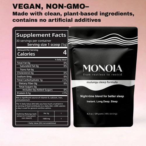 MONOIA Mulungu Sleep Formula – Third-Party Tested, Vegan Sleep Supplement, 60 Servings