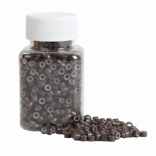 1000Pcs MicroLink Beads for Hair Extensions, Micro Link Rings 5mm Silicone Lined Beads for I Tip Hair Extension Tool (Dark Brown)