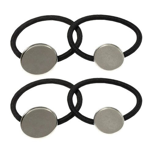 UUYYEO 20 Pcs Elastic Hair Ties with Metal Frames DIY Hair Accessories Hair Bands with Round Bezel for DIY Craft