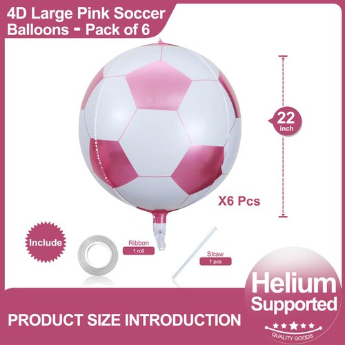 Giant Soccer Balloons 22 Inch Pink Soccer Balloons for Soccer Sports Themed Birthday Party World Cup Party Decorations Pack of 6