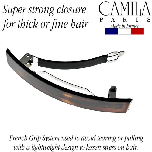 Camila Paris AD822 French Hair Barrette Clip for Girls, Tortoise Shell Rubberized Metal Clasp, Strong Hold Grip Hair Clips for Women, No Slip Durable Styling Girls Hair Accessories, Made in France
