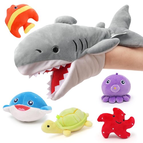 Shark Hand Puppet Realistic Plush Puppet Shark Puppets for Kids with Ocean Animal Hand Puppet with Moveable Mouth Soft Stuffed Puppets Role Play Birthday Gift for Kids Boys Girls