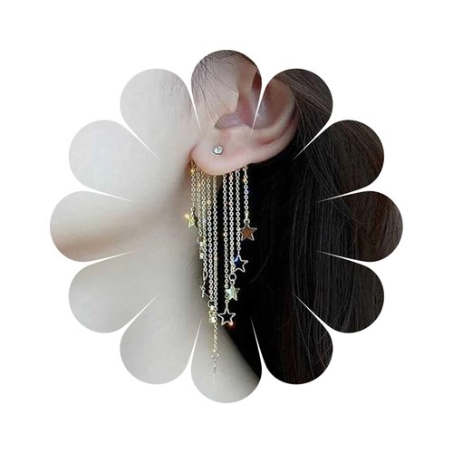 Yheakne Boho Star Chain Tassel Earrings Gold Star Dangle Earrings Long Chain Drop Earrings Tiny Star Fringe Chain Earrings Jewelry for Women