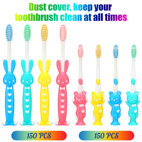 Patelai 24 Pcs Kids Toothbrush for Age 2 and Above Children Manual Toothbrush Set Soft Contoured Bristles Boys and Girls Cute Colorful Toothbrush with Suction Cup for Storage