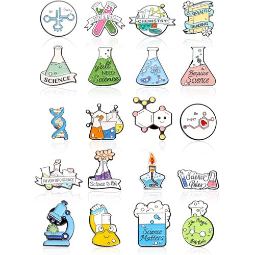Patelai 20 Pcs Science Pin Set Cute Kawaii Pins Cartoon Scientist Science Pins Lapel Laboratory Brooch Pin for Backpacks Chemistry Kids Adults Clothes Caps Bags(Laboratory Style)