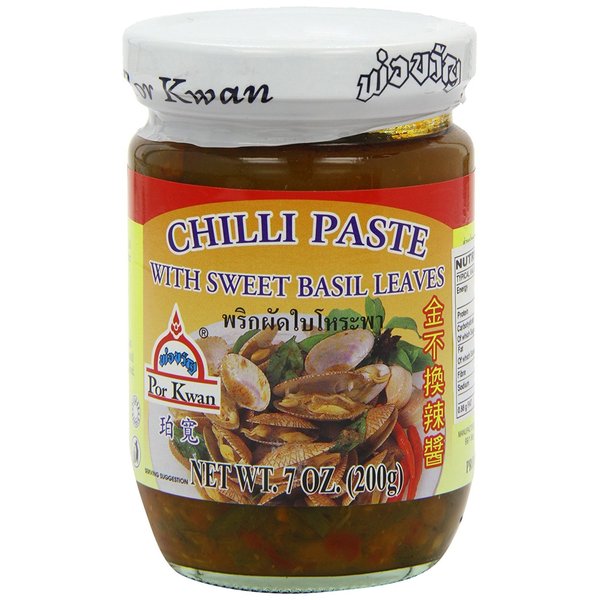 Por Kwan Thai Chili Paste With Sweet Basil Leaves 7 Ounce Jar