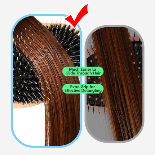 EAGLE FORTRESS Glidease Wood Boar Bristle Hair Brush with Nylon Refined Smooth Bristle for Women, Men, and Kids - Effortless Detangler Hair Brush Ideal for Thick, Thin, Fine All Hair (Bamboo)