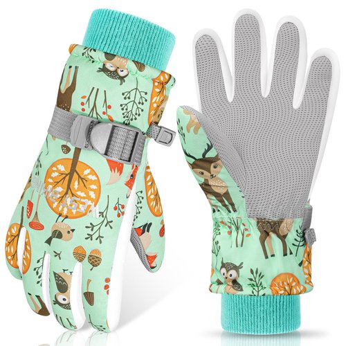 CYCLESPEED Winter Gloves for Boys Girls Kids Snow Gloves Toddler Gloves for Snowboarding,Kids Waterproof Gloves for Outdoor Riding Winter Sports (Green, Small)