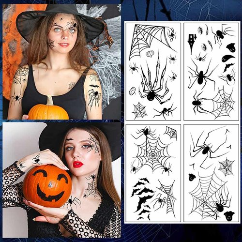 Coridy 5PCS Halloween Spider Temporary Tattoos Scary Spider Silk Fake Tattoos Witch Makeup for Women