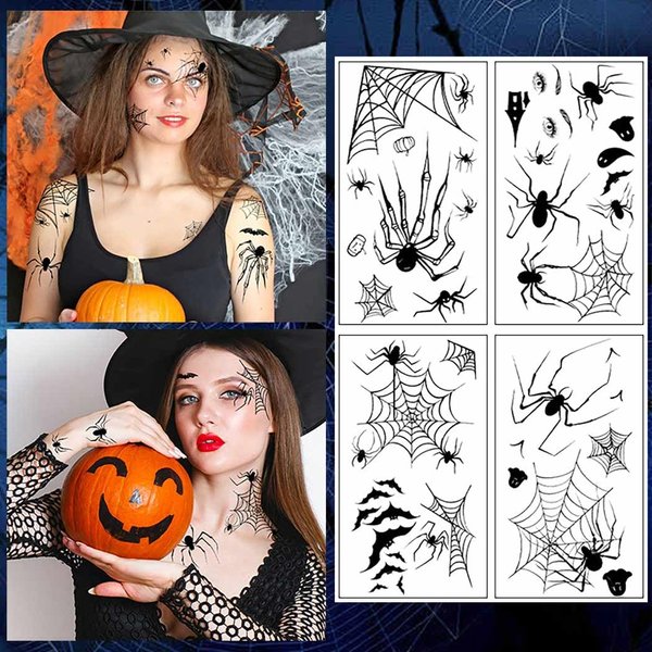 Coridy 5PCS Halloween Spider Temporary Tattoos Scary Spider Silk Fake Tattoos Witch Makeup for Women