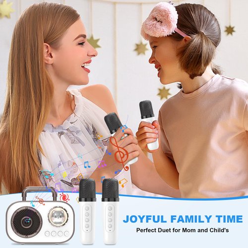 Mini Karaoke Machine for Kids Adults, Fun Portable Bluetooth Speaker with 2 Wireless Microphones, Stereo Sound Enhanced, Rich Bass, Cute Music Toys for Girls and Boys Ages 3-12 to Sing Loudly