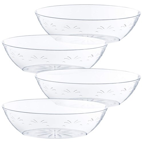 PLASTICPRO Disposable Oval Serving Bowls, Party Snack or Salad Bowl, 64-Ounce, Plastic Crystal Clear Pack of 8