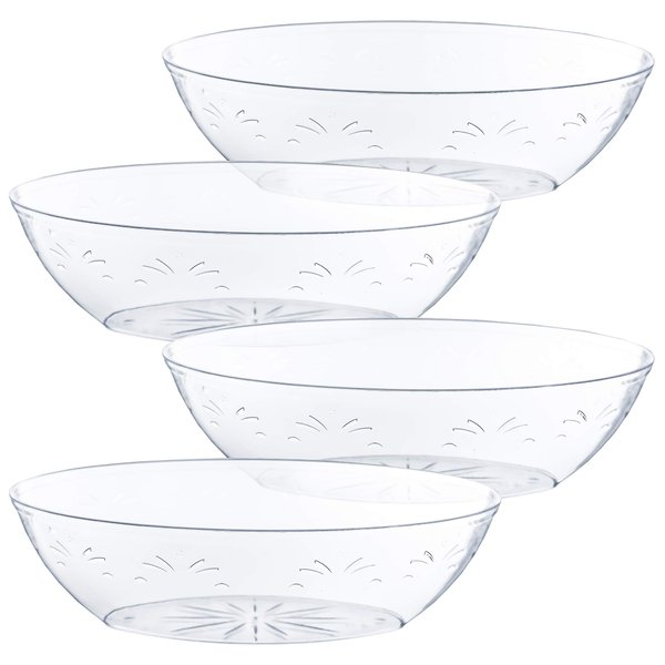 PLASTICPRO Disposable Oval Serving Bowls, Party Snack or Salad Bowl, 64-Ounce, Plastic Crystal Clear Pack of 8
