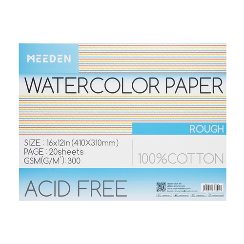 MEEDEN Watercolor Paper Block - 100% Cotton Watercolor Paper Pad of 20 Sheets, 140lb/300gsm, Acid-Free Art Paper for Watercolor, Gouache, Ink and More, 16" x 12" Rough