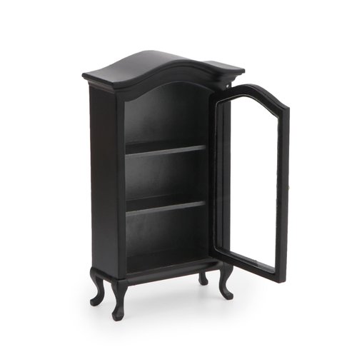 Dollhouse Furniture Display Shelf 1:12 Scale Miniature Bookshelf Cabinet Decoration Classic Wooden Mini Storage for Mini Artificial House Accessories (Black)