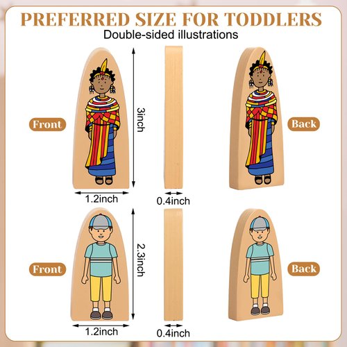 60 Pcs Small Wooden Blocks Multicultural 2 Sets Wooden Character Set Cute People Toys Double Sided Wooden People Figures for Classroom Diversity Creative Educational Learning
