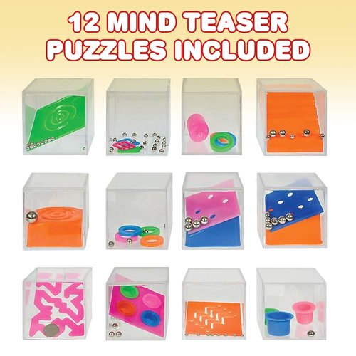Gamie Brain Teaser Puzzles for Kids, Pack of 12, Mini 1.5 Inch Maze Puzzle Cubes in Assorted Designs, Fun Road Trip Toys, Birthday Party Favors, Stocking Stuffers, Goodie Bag Fillers