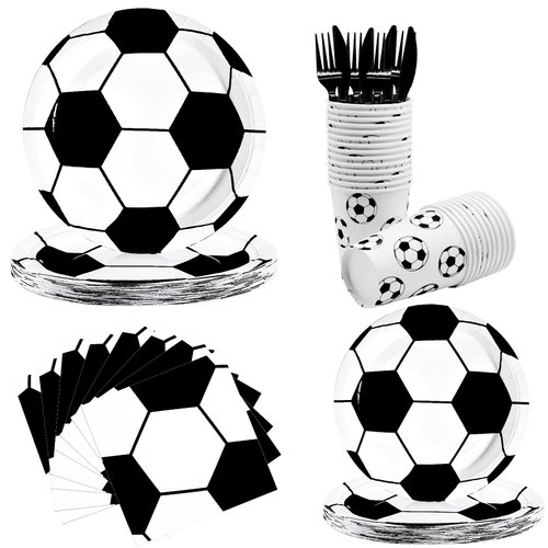 Poqirzan 144Pcs Soccer Party Supplies Soccer Birthday Party Tableware Set Serve 24 Guests Soccer Paper Plates Napkins Cups Knives Forks Soccer Dinnerware Soccer Party Soccer Theme Party Decorations