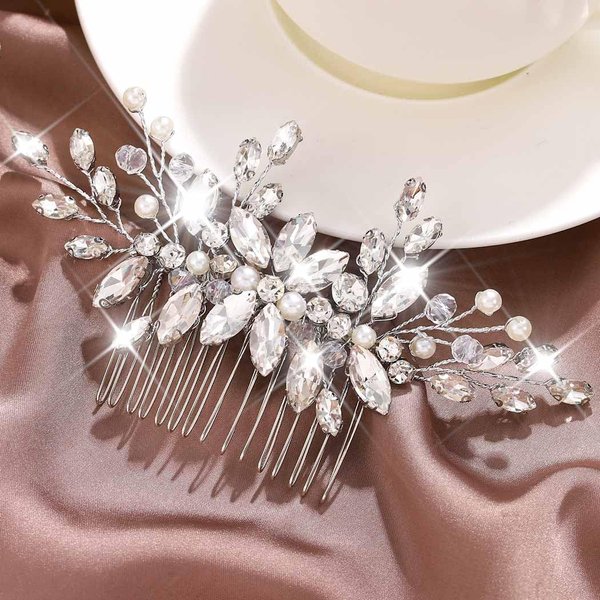 Catery Wedding Hair Comb Pearl Side Combs Rhinestones Hair Jewelry Crystal Hair Pieces Decorative Bridal Hair Accessories for Women and Girls (SILVER)