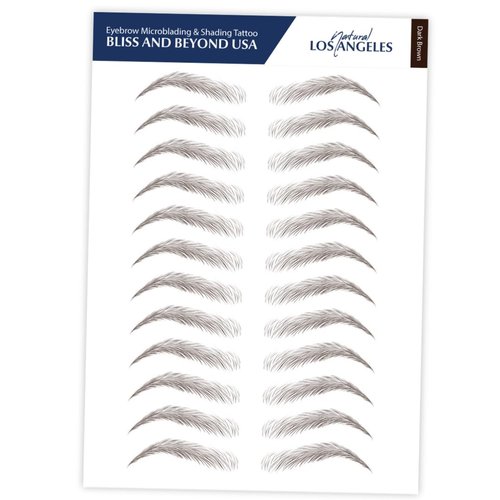 Bliss and Beyond USA | Waterproof Eyebrow Tattoo Stickers. A real hair stroke look. Hair replacement without surgery. Solution for hair loss. Bushy eyebrow tattoos. (New Los Angeles, Dark Brown)