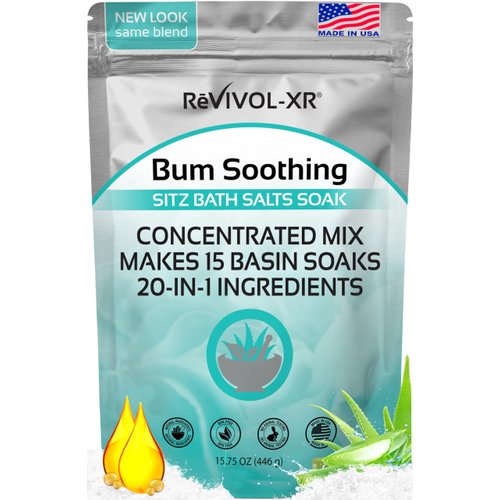 Sitz Bath for Hemorrhoids Relief 20-in-1 Mix Epsom Salts+ Essential Oils, Makes 15 Soaks for Soothing Toilet Seat Basin Use. Quality USP Ingredients, Made in USA.