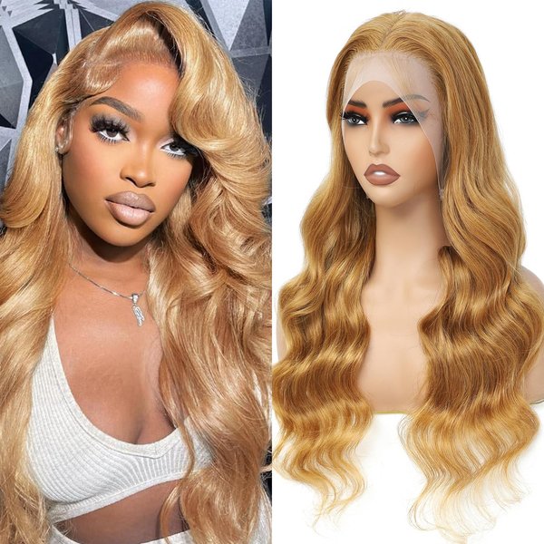 Keizanar Honey Blonde Lace Front Wig Human Hair 13x4 27# Colored Body Wave Lace Front Wigs Human Hair Pre plucked With Baby Hair Glueless Body Wave Frontal Wigs for Women 30Inch