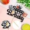 1 PCS Movie Happy Birthday Cake Topper Glitter Roll Camera Video Recorder Popcorn Movie Night Cake Pick for Hollywood Theme Family Film Baby Shower Birthday Party Cake Decorations Supplies Black