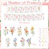 Rngmsi Flower Birthday Decorations for Girls - 11PCS Girls Birthday Party Decorations Wildflower Happy Birthday Banner Garland Flower Hanging Swirls Decorations Birthday Party Decorations for Women