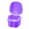 Denture Soaking Cup Dental Retainer Case Cleaning with Strainer Basket, Orthodontic Bath Box Mouthguard Storage Holder - Leak Proof and Lid Waterproof - Purple