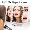 Flymiro Tri-fold Lighted Vanity Makeup Mirror with 3x/2x/1x Magnification, 21Leds Light and Touch Screen,180 Degree Free Rotation Countertop Travel Cosmetic Mirror (White)
