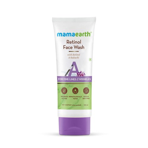MAMAEARTH Retinol Face Wash with Bakuchi | Reduces Wrinkles, Fine Lines & Age Spots | Removes Dirt & Impurities | Hydrates & Firms Skin | 3.38 Fl Oz (100ml)