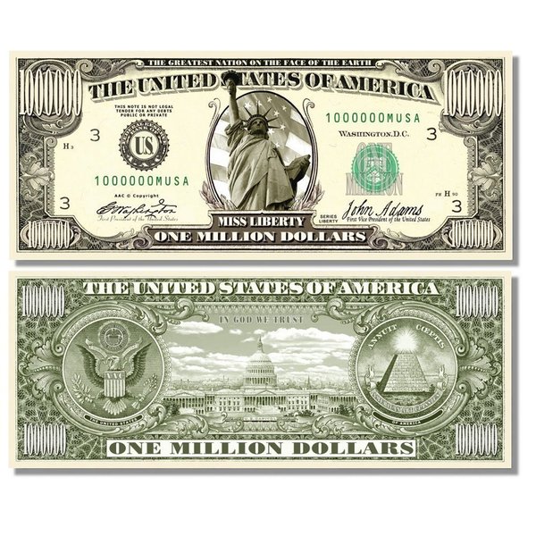 50 Miss Liberty Million Dollar Bills with Bonus “Thanks a Million” Gift Card Set