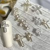 DANNEASY 32pcs 3D Silver Cross Nail Charms Punk Charms for Nails Flat-Back Nail Rhinestone Crystal Gem Diamond Metallic Nail Studs Rivet Acrylic Nail Art Decoration Jewels
