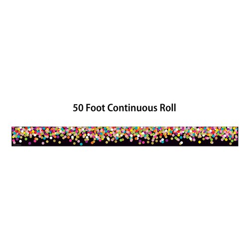 Teacher Created Resources Colorful Confetti on Black Straight Rolled Border Trim - 50ft - Decorate Bulletin Boards, Walls, Desks, Windows, Doors, Lockers, Schools, Classrooms, Homeschool & Offices