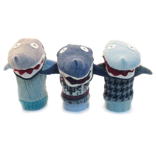 Cate and Levi - Baby Shark Boy Gift - Hand Puppet - Premium Reclaimed Wool - Handmade in Canada - Machine Washable (Shark)
