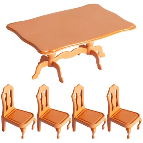 Kisangel 5pcs Dollhouse Table and Chairs Miniature Doll Furniture Ornaments Mini Table Chairs Set for Mini House Accessories