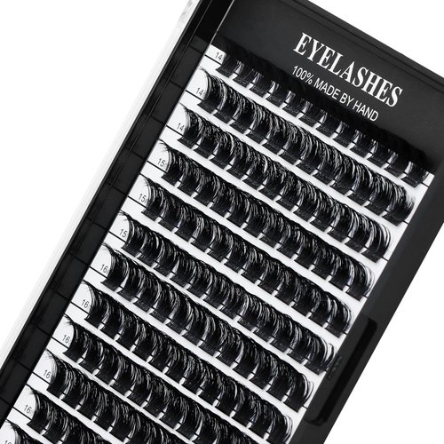 Hannahool Mixed 8-12-14-16mm/8-10-12-14mm/10-12-14-16mm/14-15-16mm Wide Stem Individual False Eyelashes Soft Lightweight Volume Eyelashes Extensions Makeup Cluster Lashes (mixed 14-15-16mm)