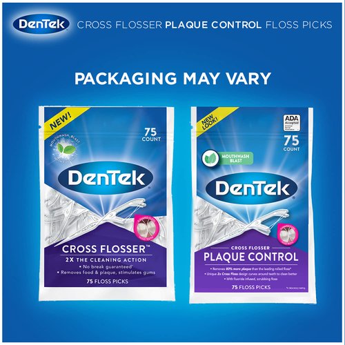 DenTek Cross Flosser Plaque Control Floss Picks, X-Shaped Floss, 75 Count, 3 Pack