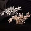 Teyglen Leaf Bride Wedding Hair Comb Bridal Gold Leaves Hair Pieces Dainty Crystal Pearls Side Hair Comb for Bride Handmade Gold Silver Leaf Crystal Headpieces Wedding Hair Accessories for Women Girls