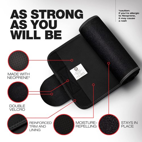 ActiveGear Waist Trimmer Belt for Stomach and Back Lumbar Support, Medium: 8" x 42" - Red